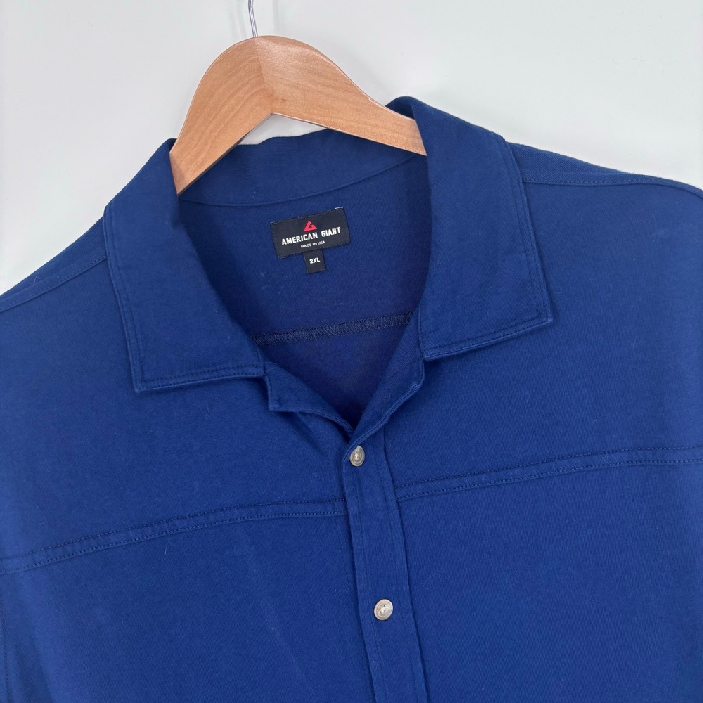American Giant Short Sleeve Button Up Shirt Mens 2XL Blue Cotton Work Camp